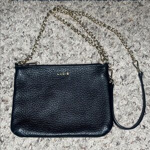 Lodis- Black Leather Crossbody with Gold Chain